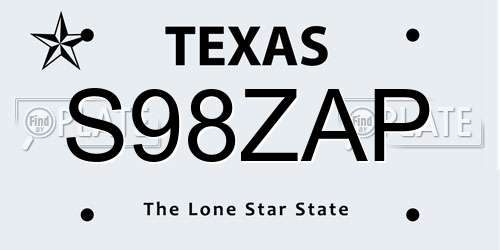S98ZAP Texas License Plate