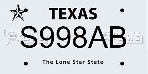 S998AB Texas License Plate