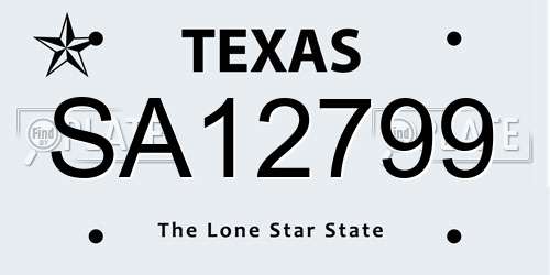 SA12799 Texas License Plate