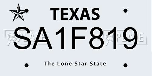 SA1F819 Texas License Plate