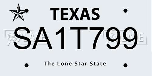 SA1T799 Texas License Plate