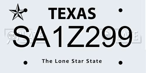SA1Z299 Texas License Plate