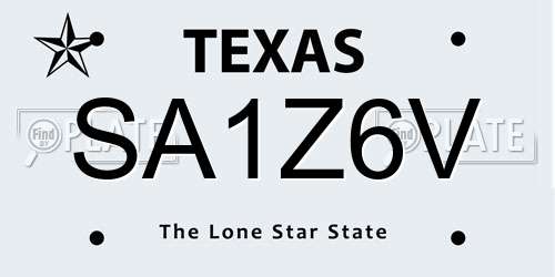 SA1Z6V Texas License Plate