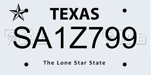 SA1Z799 Texas License Plate
