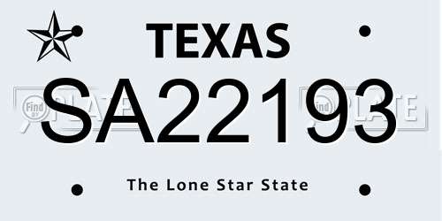 SA22193 Texas License Plate