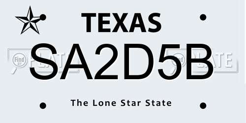 SA2D5B Texas License Plate