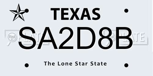 SA2D8B Texas License Plate