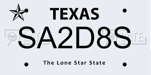 SA2D8S Texas License Plate