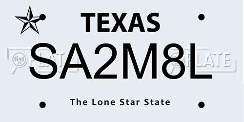 SA2M8L Texas License Plate