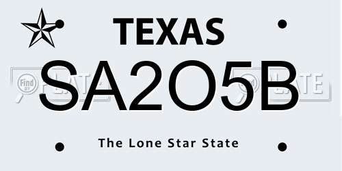 SA2O5B Texas License Plate
