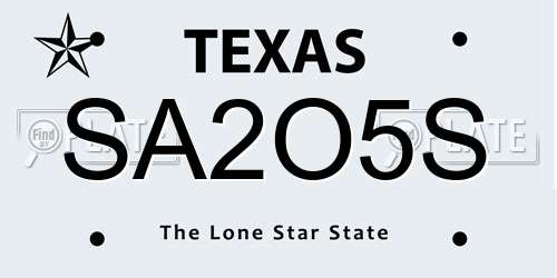 SA2O5S Texas License Plate