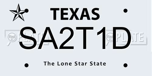 SA2T1D Texas License Plate