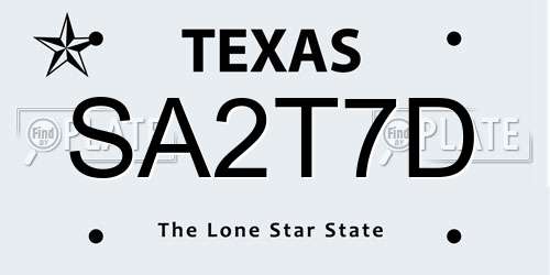 SA2T7D Texas License Plate