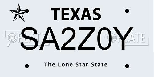 SA2Z0Y Texas License Plate