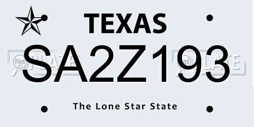 SA2Z193 Texas License Plate