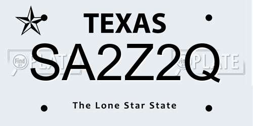 SA2Z2Q Texas License Plate