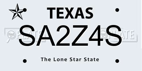 SA2Z4S Texas License Plate