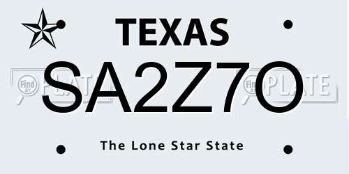 SA2Z7O Texas License Plate