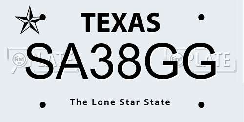SA38GG Texas License Plate
