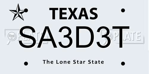 SA3D3T Texas License Plate
