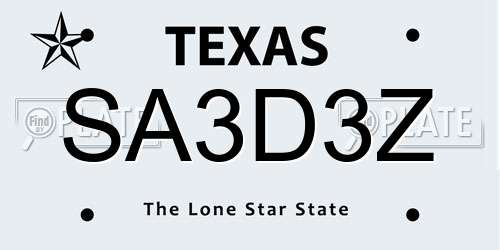 SA3D3Z Texas License Plate