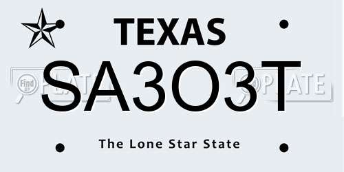 SA3O3T Texas License Plate