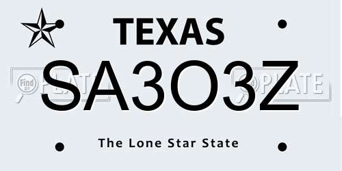 SA3O3Z Texas License Plate