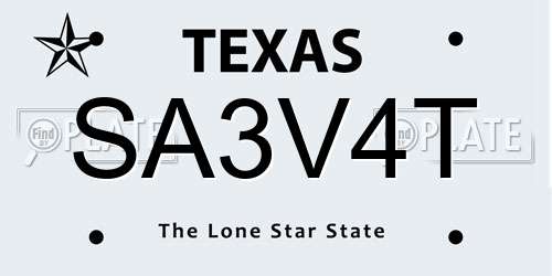 SA3V4T Texas License Plate