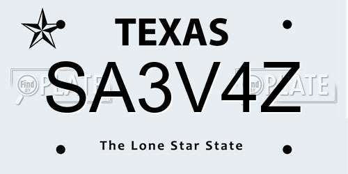 SA3V4Z Texas License Plate