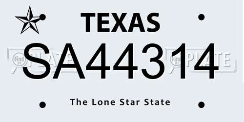 SA44314 Texas License Plate