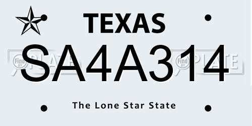 SA4A314 Texas License Plate