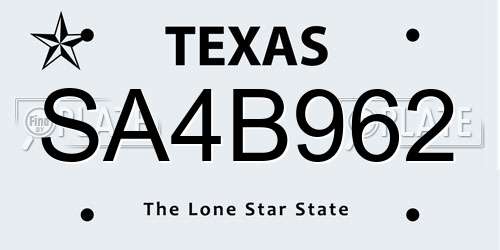 SA4B962 Texas License Plate