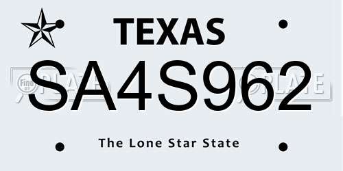 SA4S962 Texas License Plate