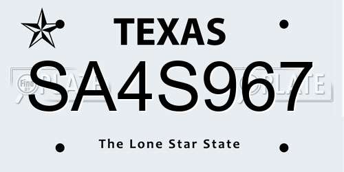SA4S967 Texas License Plate