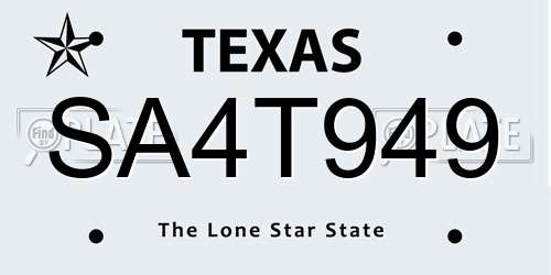 SA4T949 Texas License Plate