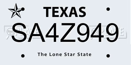 SA4Z949 Texas License Plate