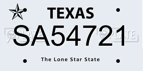 SA54721 Texas License Plate