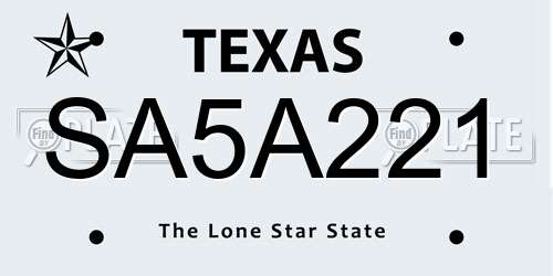 SA5A221 Texas License Plate