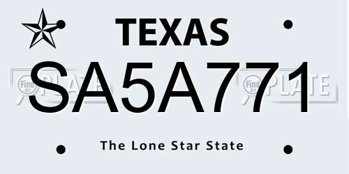 SA5A771 Texas License Plate