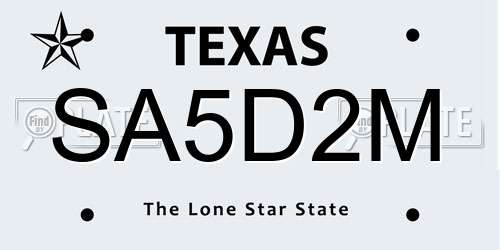 SA5D2M Texas License Plate