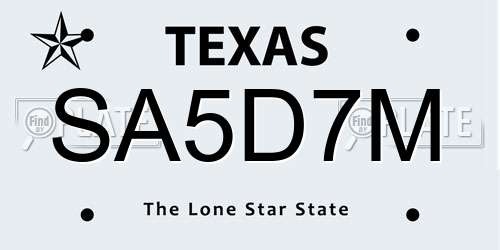 SA5D7M Texas License Plate