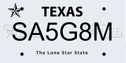 SA5G8M Texas License Plate