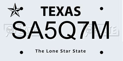 SA5Q7M Texas License Plate