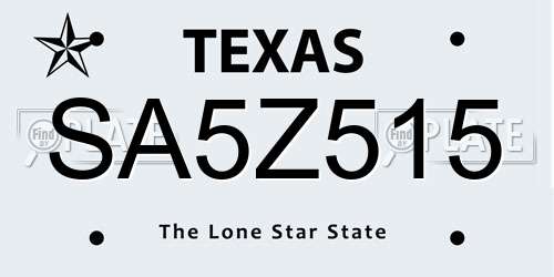 SA5Z515 Texas License Plate