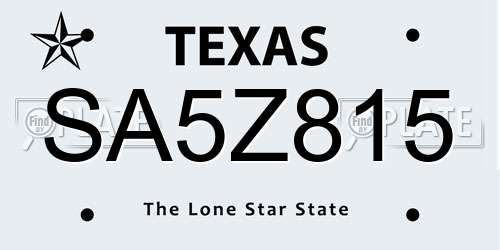 SA5Z815 Texas License Plate