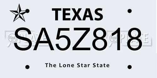 SA5Z818 Texas License Plate