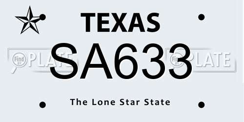 SA633 Texas License Plate