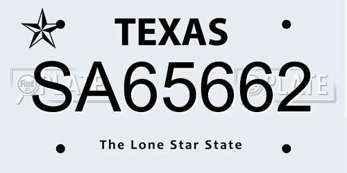 SA65662 Texas License Plate