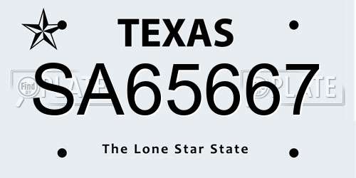 SA65667 Texas License Plate