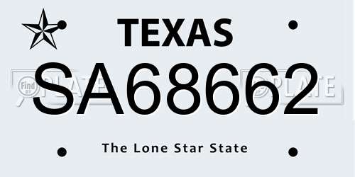 SA68662 Texas License Plate